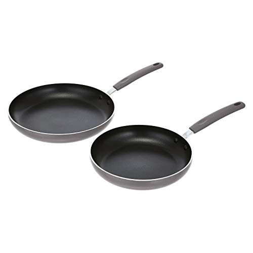 amazon basics Ceramic Non-Stick 2-Piece Skillet Set, 9.5-Inch and 11-Inch, Grey