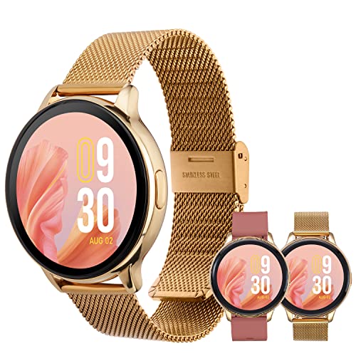 Vibez by Lifelong Smartwatch for Women Metal Strap & HD Display, Bluetooth Calling, Multiple Watch Faces, Health Tracker, Sports Modes & Free Silicone Strap (VBSWW270, Gold)