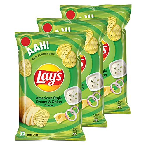 Lay’s Potato Chips – American Style Cream & Onion Flavour, 90g/100g/104g(Pack of 3) (Weight May Vary)