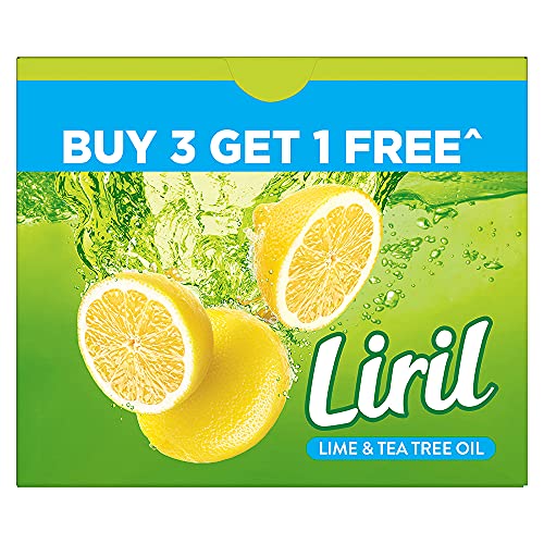 Liril Lime and Tea Tree Oil Bath Soaps: Refreshing Bathing Soaps with Freshness of Lemon – Paraben and Sulphate Free Soap Bar, 125 g (Buy 3 Get 1)