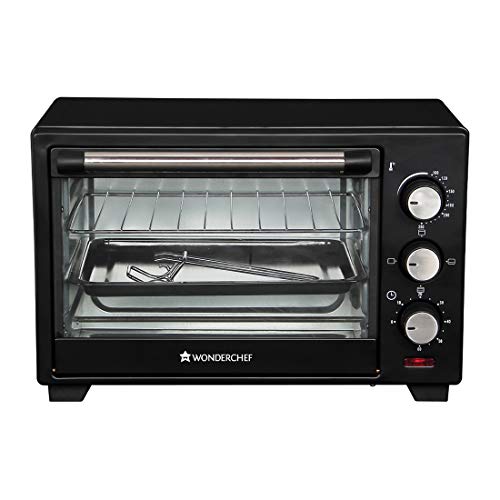 Wonderchef Oven Toaster Griller (OTG) – 19 litres, Black – with Auto-Shut Off, Heat-Resistant Tempered Glass, Multi-Stage Heat Selection | Bake, Grill, Roast | Easy clean