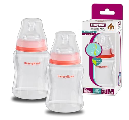 HeneryHawk Natural Feeling Anti-Colic BPA Free Wide Mouth Wide Neck | 2 in 1 Feeding Bottle | 0+ Months|180ml|Pack of 2
