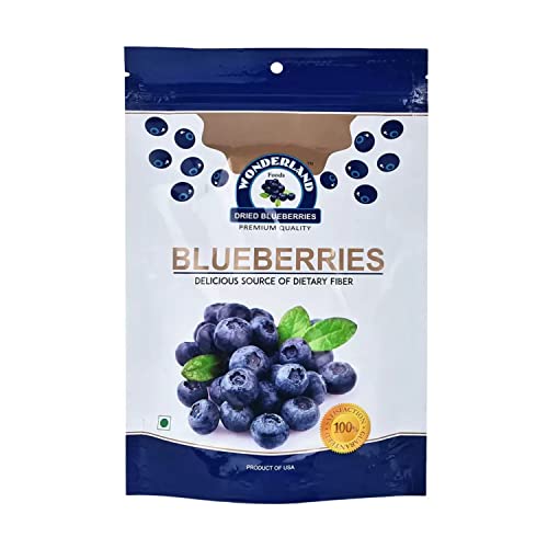 WONDERLAND FOODS Dried Californian Blueberries 150g Pouch | Healthy & Tasty Whole & Dried Blueberry | Rich in Calcium and Vitamin K | Vegan, Non-GMO & No Preservatives