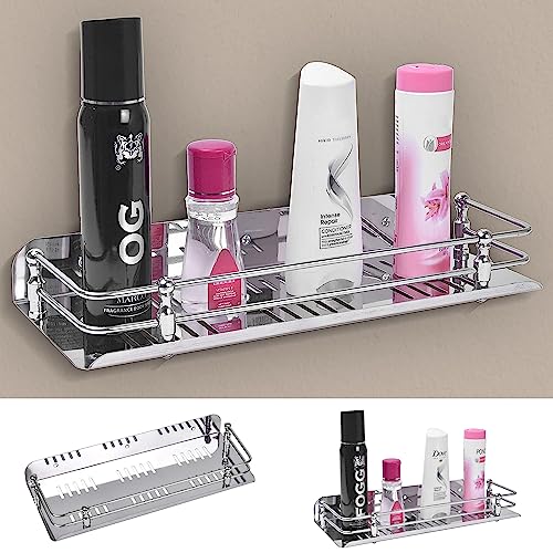MOTIQO Bathroom Shelf for Wall Stainless Steel Bathroom Shelf Wall Mount Shelf for Bathroom Multi Purpose Bathroom Organizer SS Rack for Bathroom Storage Pack of 1 (12×5 Inch)