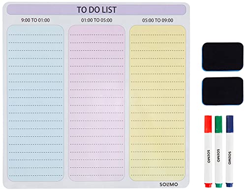 Amazon Brand – Solimo Magnetic Erase Board | Daily Planner for Fridge with Markers & Duster [12×12 inch]