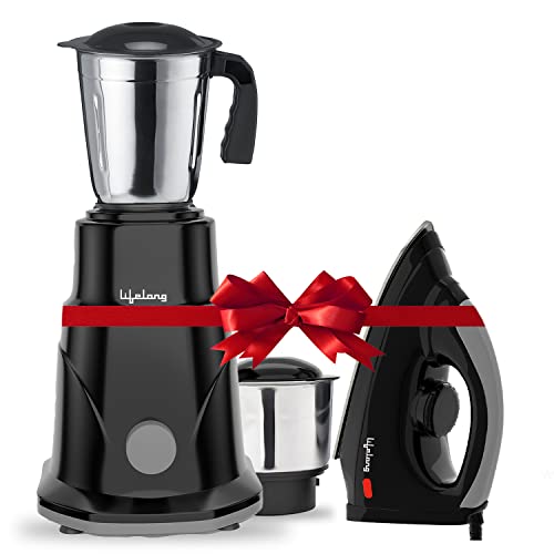 Lifelong Duos 500 Watt 2 Jar Mixer Grinder with 3 Speed Control and 1100 Watt Dry Non-Stick soleplate Iron Super Combo (Black, 1 Year Warranty)