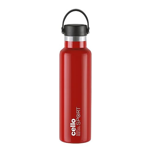 Cello Aqua Bliss | Stainless Steel Keeps Drinks Cool or hot for an Extra Long time | Double Walled Vacuum Insulated Technology | Leak Proof lid | 1100ml, Red