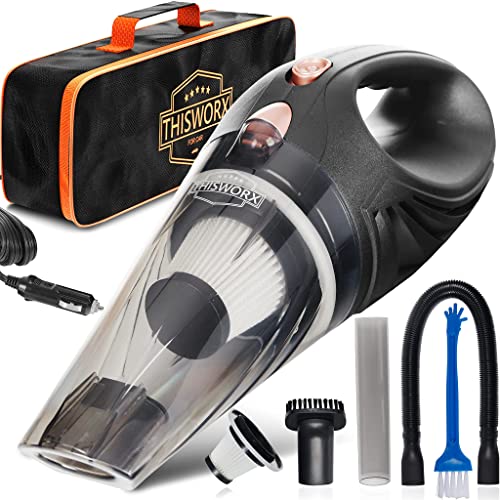 ThisWorx for Car Vacuum Cleaner 12V Handheld Portable Car Vacuum for Deep Cleaning|106W Vacuum Motor & 4200PA Powerful Suction,16 Ft Cord, HEPA-Filter & Bag for Travel-Car Accessories(Black)