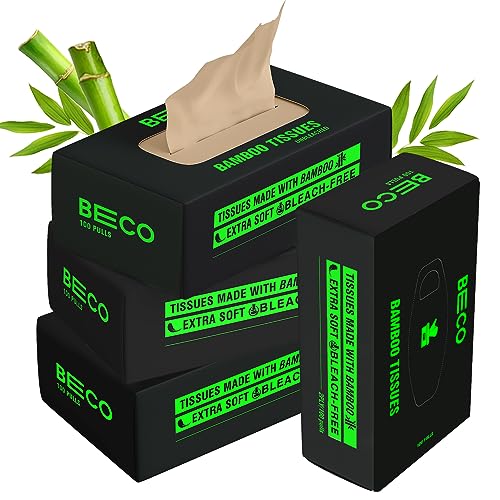 Beco Bamboo Super Soft 2-Ply Tissue Box 100 Pulls Each, 100% Natural and Ecofriendly Tissue Papers (Pack of 4, 400 Tissue)
