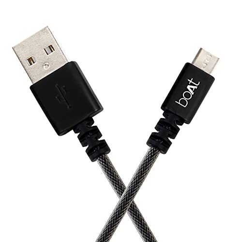 boAt Micro USB 500 Tangle-Free, Sturdy Micro USB Cable with 3A Fast Charging & 480mbps Data Transmission, 10000+ Bends Lifespan & Extended 1.5m Length (Carbon Black)