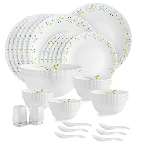 Cello Tropical Lagoon Dazzle Series Opalware Dinner Set, 35-Pieces, Service for 6, White