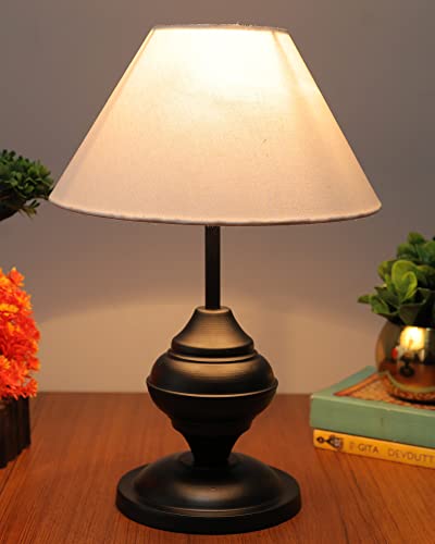 Homesake ® Black Metal Urn Table Lamp with Cone Fabric Shade, B22 Holder, (Beige)