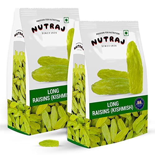 Nutraj Super Long Raisin 1 Kg (500g X 2)| Kishmish | Rich in Iron & Vitamin B | Seedless Green Kishmish | Healthy Snacks | Dry Fruits | Healthy and Tasty Snacks |