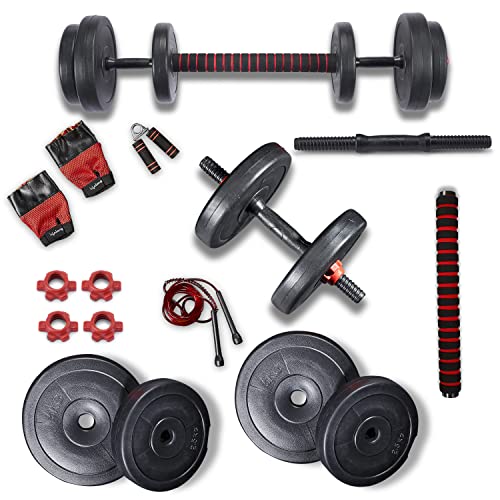 Lifelong LLPVCHGC14 PVC Home Gym Set 20kg Plate with Extension Barbell Rod and Dumbbells Rods with Gym Accessories for Home Workouts (Black, 6 Months Manufacturer’s Warranty)