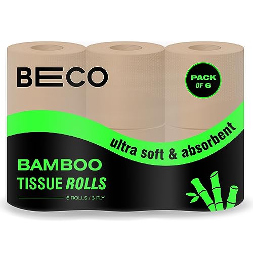 Beco Bamboo 3-Ply Toilet Paper Roll 160 Pulls Each Pack of 6, 100% Natural, Unbleached and Eco-Friendly Tissue Papers