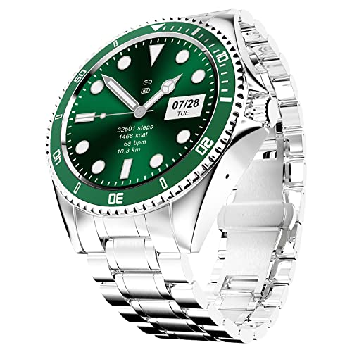 Fire-Boltt Quantum Luxury Stainless Steel Design 1.28″ Bluetooth Calling Smartwatch with High Resolution of 240 * 240 Px & TWS Connection, SpO2 Tracking with 100 Sports Modes (Green)