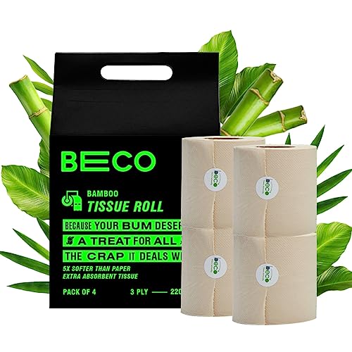 Beco Bamboo 3-Ply Toilet Paper Roll 220 Pulls Each Pack of 4, 100% Natural, Unbleached and Eco-Friendly Tissue Papers