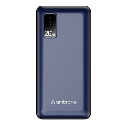 Ambrane 20000mAh Power Bank with 10.5W Fast Charging, Dual USB Output, Made in India, Multi-Layer Protection, Wide Compatibility, Stylish & Compact Design + Free Type-C Cable (Capsule 20, Blue)