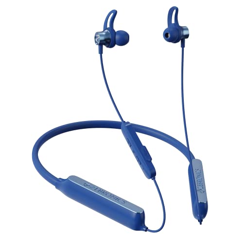 ZEBRONICS Jumbo with 160 H* Playback, ENC, Gaming Mode (Up to 50ms), Fast Charging 10min = 15H*, 1000mAh Built-in Battery, Dual Pairing, Voice Asst, BT v5.2, Bluetooth Wireless in Ear Neckband (Blue)