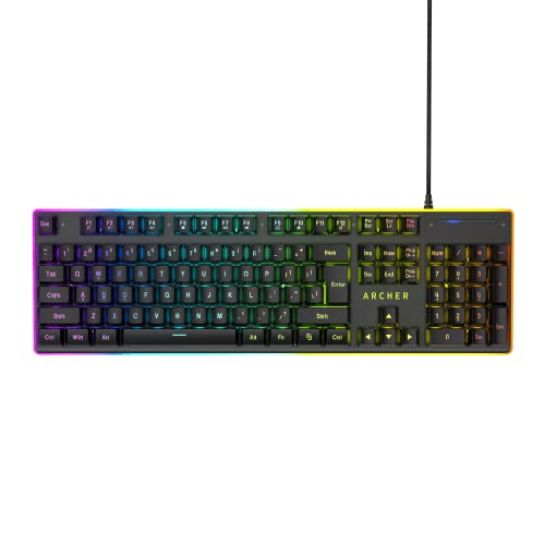 Archer Tech Lab Astra G100 Semi Mechanical Gaming Keyboard, 104 Keys, Elevated Anti Scratch Keycaps, 4 RGB Modes, 25 Ghosting Keys, Anti Skid Base Feet for Grip, Foldable Kickstand, Water Resistant