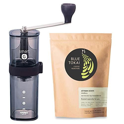 Blue Tokai Coffee Roasters Attikan Estate (Medium Dark Roast) – 250 Gm (Whole Beans) with Coffee Mill Smart G Manual Grinder
