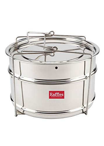 Raffles Premium SS Cooker Separator H8 Suitable for Hawkins Miss Mary Inner-Lid Pressure Cooker, 8.5 litres (Model No. J84) (2 Containers with Lifter, Stainless Steel)