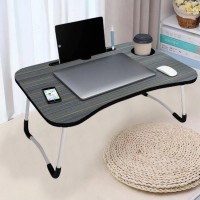 HF HARSH FASHION Multipurpose Foldable with Cup Holder, Study , Bed, Wood Portable Laptop Table(Finish Color – BLACK, Pre Assembled)