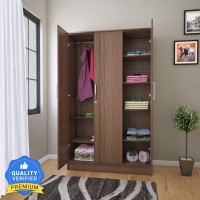 Flipkart Perfect Homes Julian Engineered Wood 3 Door Wardrobe(Finish Color – Almond Walnut, Knock Down)