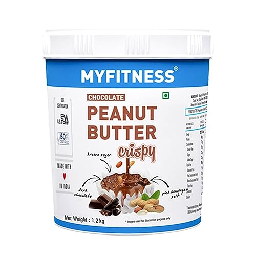 MYFITNESS Chocolate Peanut Butter Crispy 1200g | 21g Protein | Dark Chocolate | Tasty Nut Butter Spread | Cholesterol Free, Gluten Free | Crispy Peanut Butter | Zero Trans Fat | Guilt Free Diet Snack