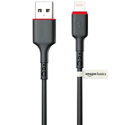 AmazonBasics TPE USB Lightning Fast Charging and Data Sync Cable, for iPhone 14, 13, 12, 11, X, 8, 7, 6, 5, iPad, Air, Pro, Mini (3 Feet, Black)