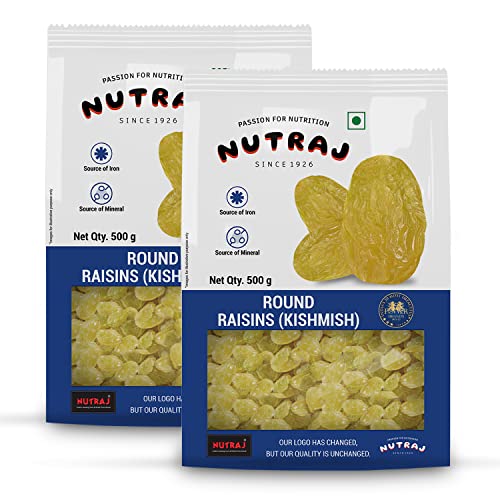 Nutraj Special Raisins (Round)1 Kg (500 g X 2)| Kishmish | Rich in Iron & Vitamin B | Seedless Green Kishmish | Healthy Snacks | Dry Fruits | Healthy and Tasty Snacks |