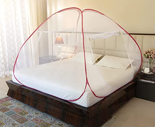 Amazon Brand – Solimo Mosquito Net, Double Bed (Queen Size, 24-30 GSM, Foldable, Highly Durable) – Red