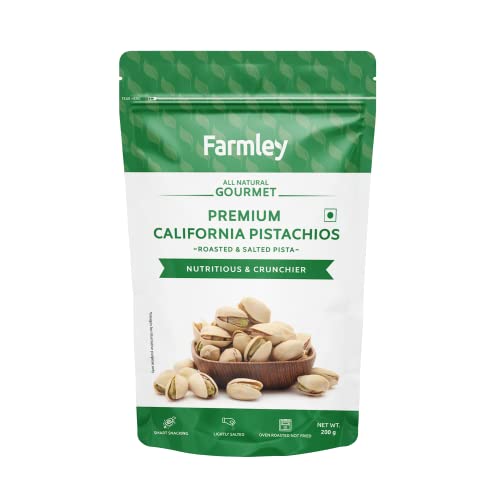 Farmley Premium California Roasted Salted Pistachios | 200 g | Pista, Dry Fruits, Pistachios, Nutritious & Crunchier Pista Nuts, Tasty & Healthy Snacks (Pack of 1)