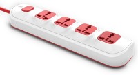 GM 3252 4 SQ 4+1 Spike Guard with Surge Protector. 4  Socket Extension Boards(White, Red, 2 m)