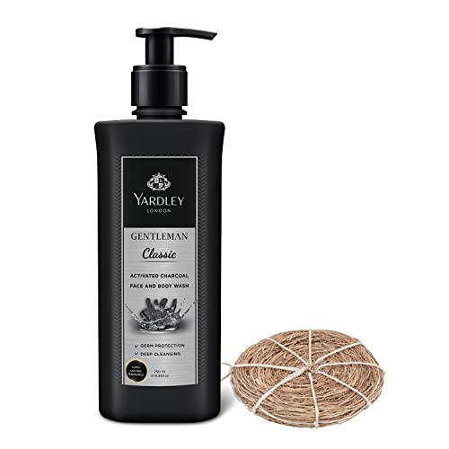 Yardley London Gentleman Classic, Face and Body wash for Men, With Activated Charcoal, Deep Cleansing, Shower Gel (250 ml) with Loofah