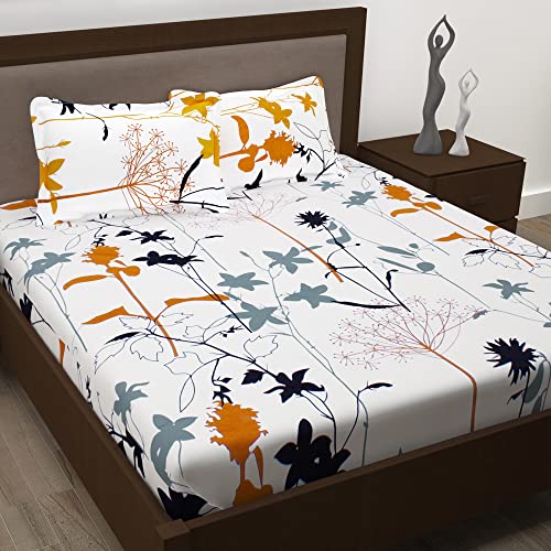 Story@Home Metro Collection 186 TC 100% Cotton Bedsheet for Double Bed with Two Pillow Covers, White