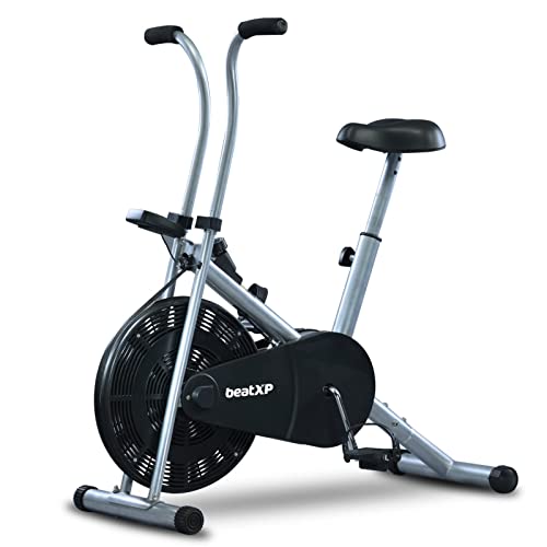 beatXP Tornado Airborne 1F(AB90) Air Bike Exercise Cycle for Home |Gym Cycle for Workout With Adjustable Cushioned Seat | Non-Slip Pedals | Fixed Handles With 6 Months Warranty (Silver/Black)