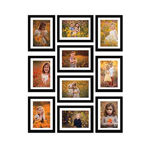 Amazon Brand – Solimo Collage Set of 10 Photo Frames with Mount Paper (6 X 8 Inch – 10), Black