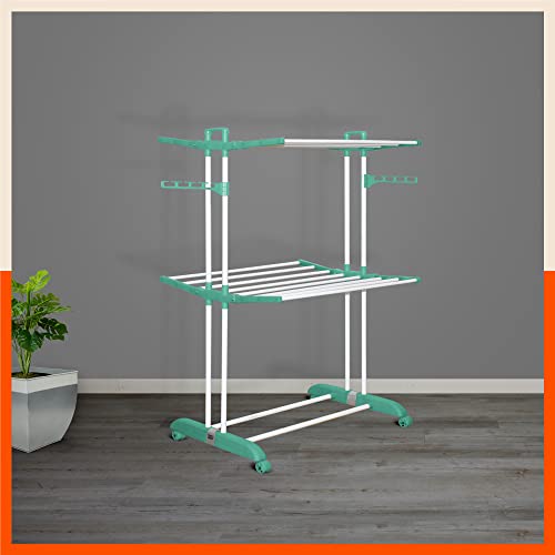 Bathla Mobidry Terra 2 Level Steel Modular Cloth Drying Stand (Teal – Medium)