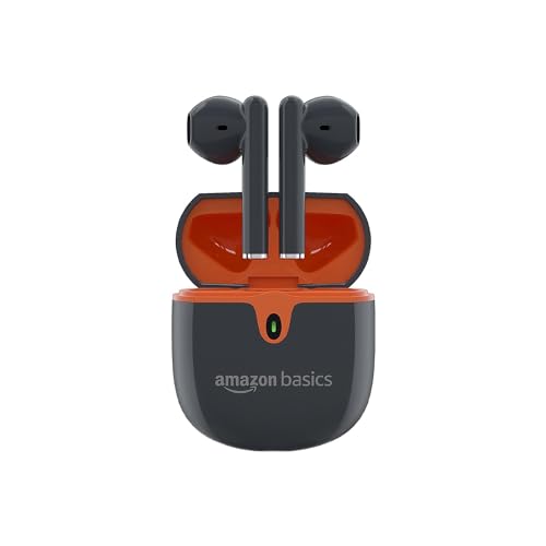 amazon basics True Wireless in-Ear Earbuds with Mic, Touch Control, IPX5 Water-Resistance, Bluetooth 5.3, Up to 36 Hours Play Time, Voice Assistance and Fast Charging (Grey)