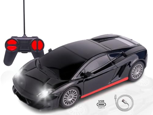 Popsugar High Speed Mini 1:24 Scale C-Type USB Rechargeable Remote Control car with Lithium Battery for Kids, Black & Red