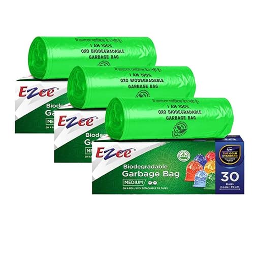 Ezee Green Medium Biodegradable Garbage Bags 90 Pcs | 19 X 21 Inch | 30 Pcs x Pack of 3 | Dustbin Trash Bag