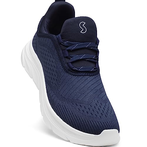 SOLETHREADS ECOKNIT | Casual Sneaker Lightweight Cushioned Lace-up Shoes for Men | Navy | 8UK