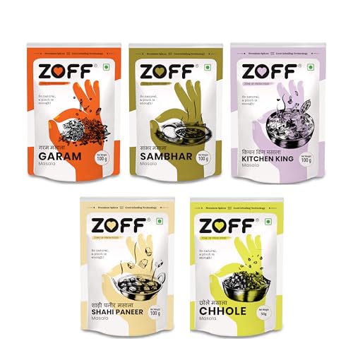 Zoff Curry Spices Combo – Veg | Garam Masala- 100 g | Sambhar Masala -100 g | Kitchen King -100 g |Shahi Paneer Masala -100 g |Chhole Masala – 50 g| Pack of 5 | – Total weight 450GM