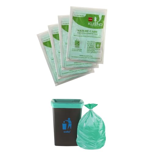 Kleeno by Cello Nature Care Compostable Wet Garbage Bag Pouch Large(45L), Set of 4(10 bags each)