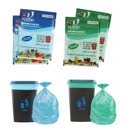Kleeno by cello OXO – Biodegradable Dry & Wet Garbage Bags XL Size 76 cm x 94 cm 4 Pouch 40 Bags Dustbin Bag/Trash Bag