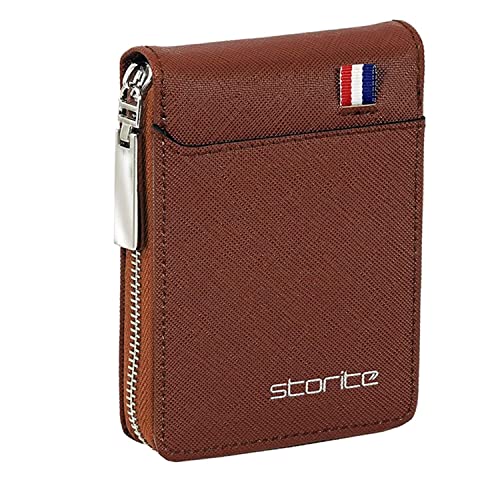 Storite PU Leather 9 Slot Vertical Credit Debit Card Holder Money Wallet Zipper Coin Purse for Men Women – Lightbrown (11.5 x 1.75 x 8 cm)