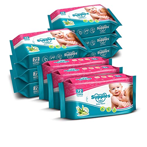 Supples Baby Wet Wipes with Aloe Vera and Vitamin E – 72 Wipes/Pack (Pack of 9)