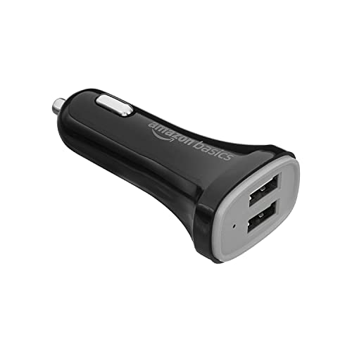Amazon Basics 30W Dual Port Car Charger | USB 3.1 (White) 12W + USB 3.0 (Green) 18W | Black (Without Cable)