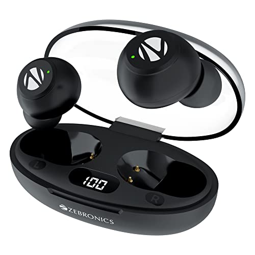 ZEBRONICS Pods 2 Wireless TWS Earbuds with Bluetooth 5.3,Led Display,Voice Assistant,Call Function,Transparent Charging Case,Touch Control&Built-in Rechargeable Battery-Black,in-Ear